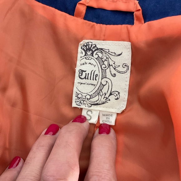 Tulle Blazer Button Up V-Neck Styling Long Sleeve Pockets Blue Pockets Size SM - Picture 2 of 14